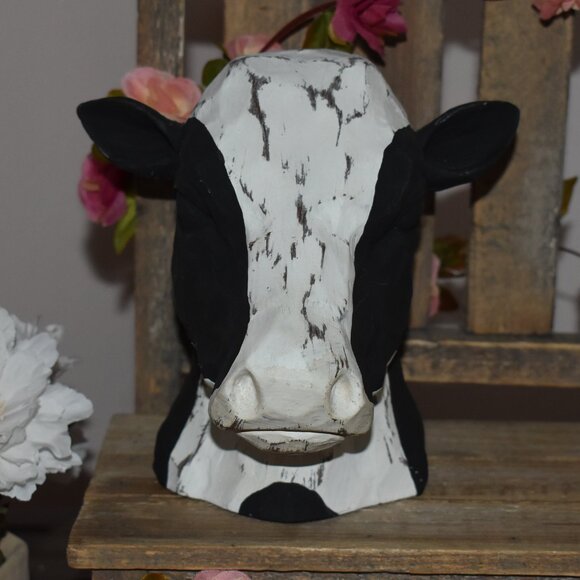 Shabby Chic Distressed Wood Dairy Cow Head Country Farmhouse Home Decor - Picture 2 of 12